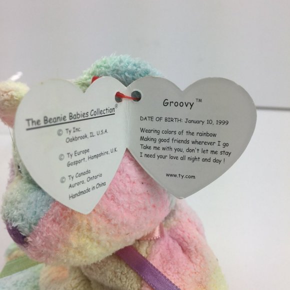 TY Groovy Beanie Baby Rainbow Tie Dye Bear Soft Bean Bag Toy Collectible Retired - Picture 6 of 8